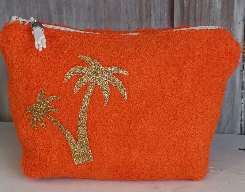Trousse à maquillage en éponge orange &quot;les palmiers&quot;