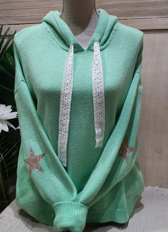 Pull à capuche vert d&#39;eau