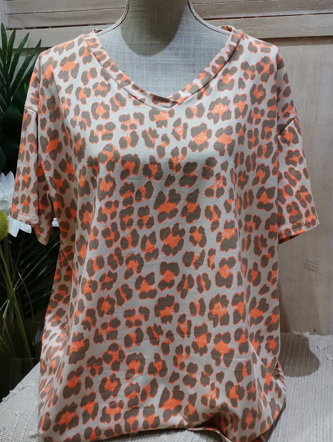 T-shirt léopard beige/orange