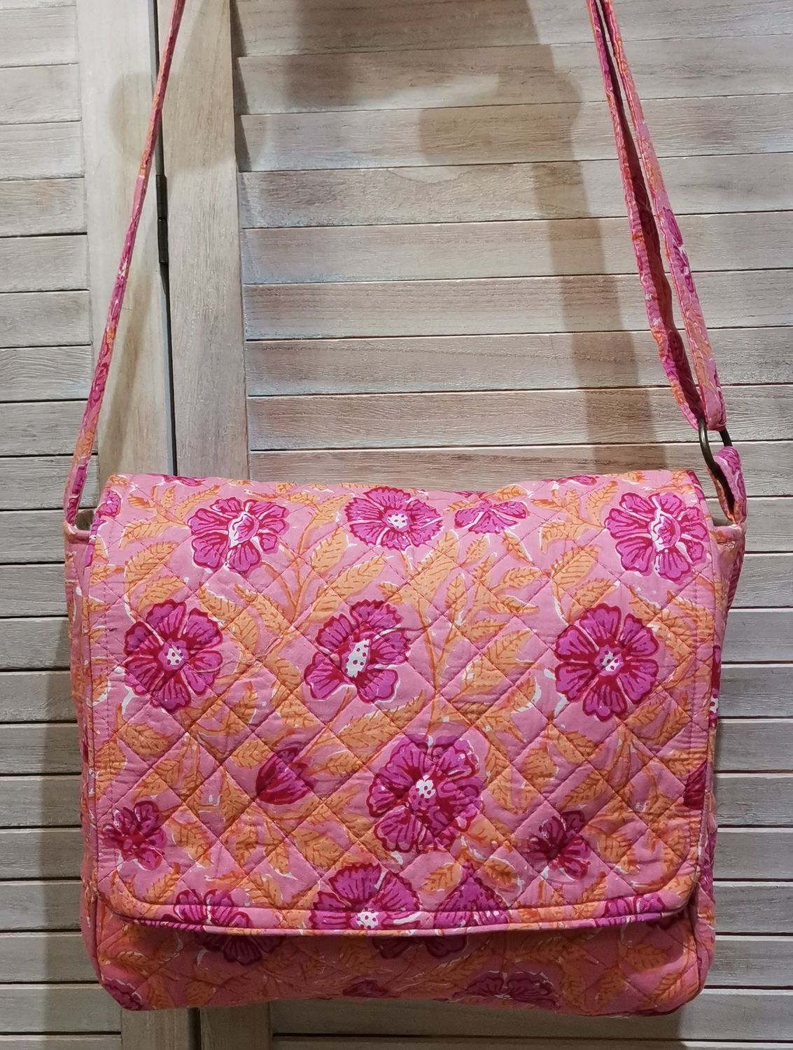 Sac a rabat en tissus fleuris orange et rose
