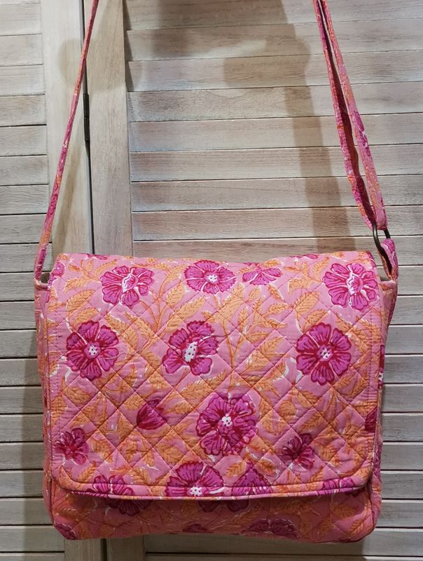 Sac a rabat en tissus fleuris orange et rose