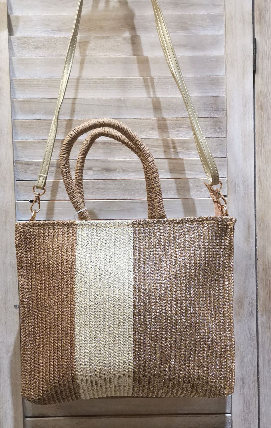 Sac en paille doré,beige et camel