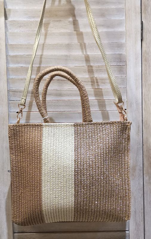Sac en paille doré,beige et camel