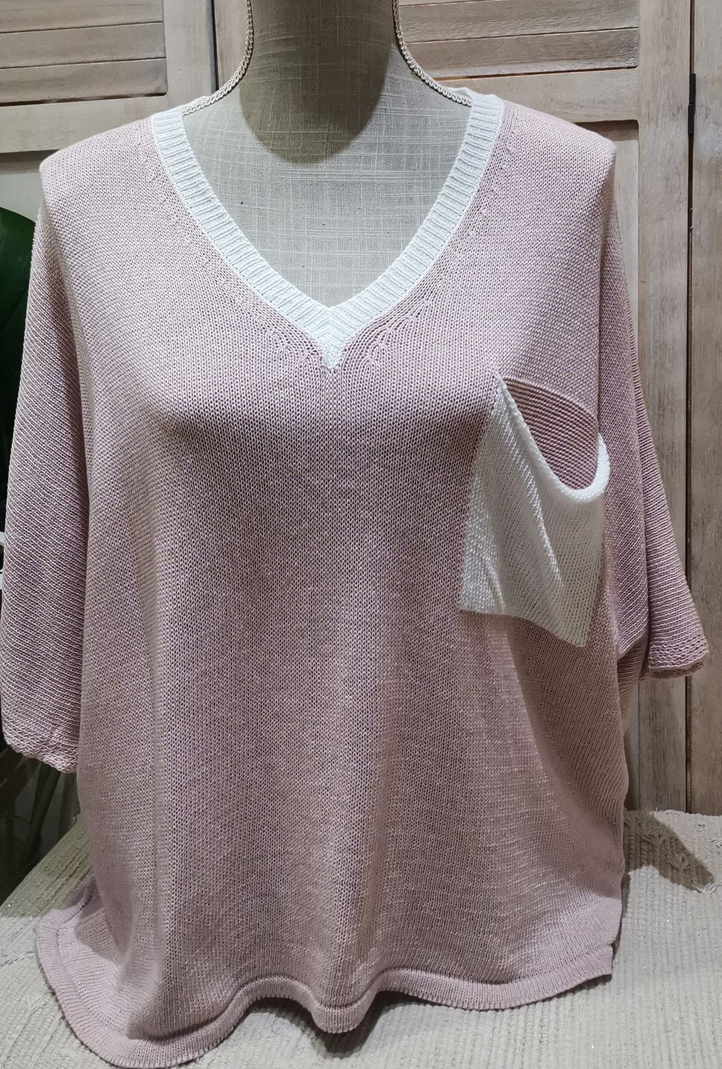 Pull  rose et blanc