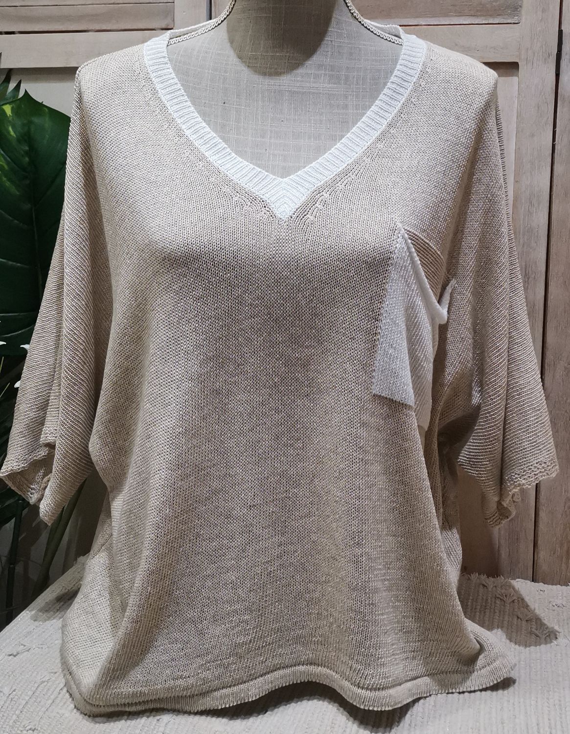 Pull  beige et blanc