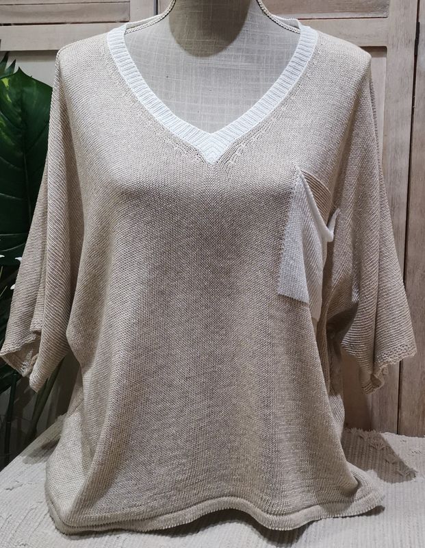 Pull  beige et blanc