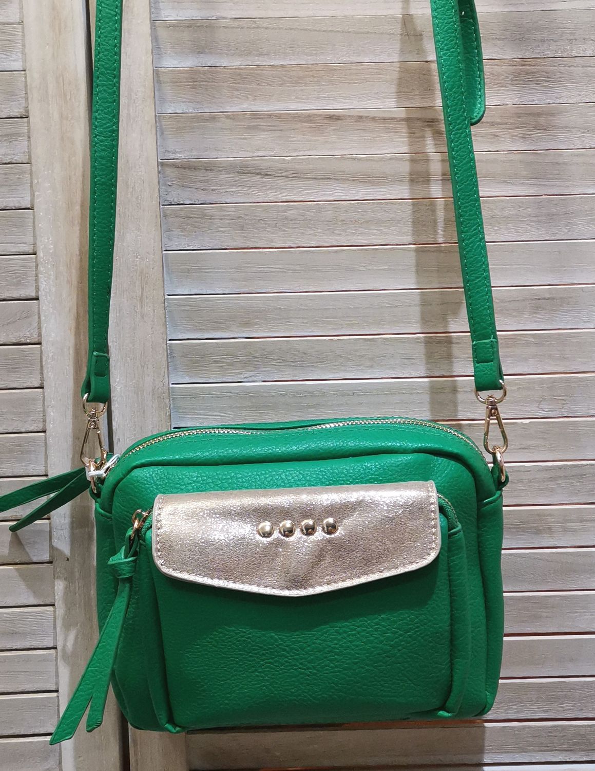 Sac bandoulière vert et doré