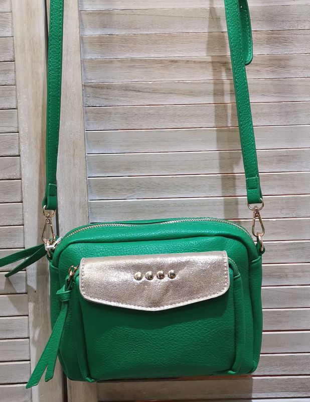Sac bandoulière vert et doré