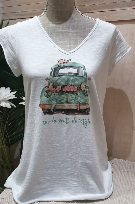 T-shirt blanc &quot;Sur la route &quot;