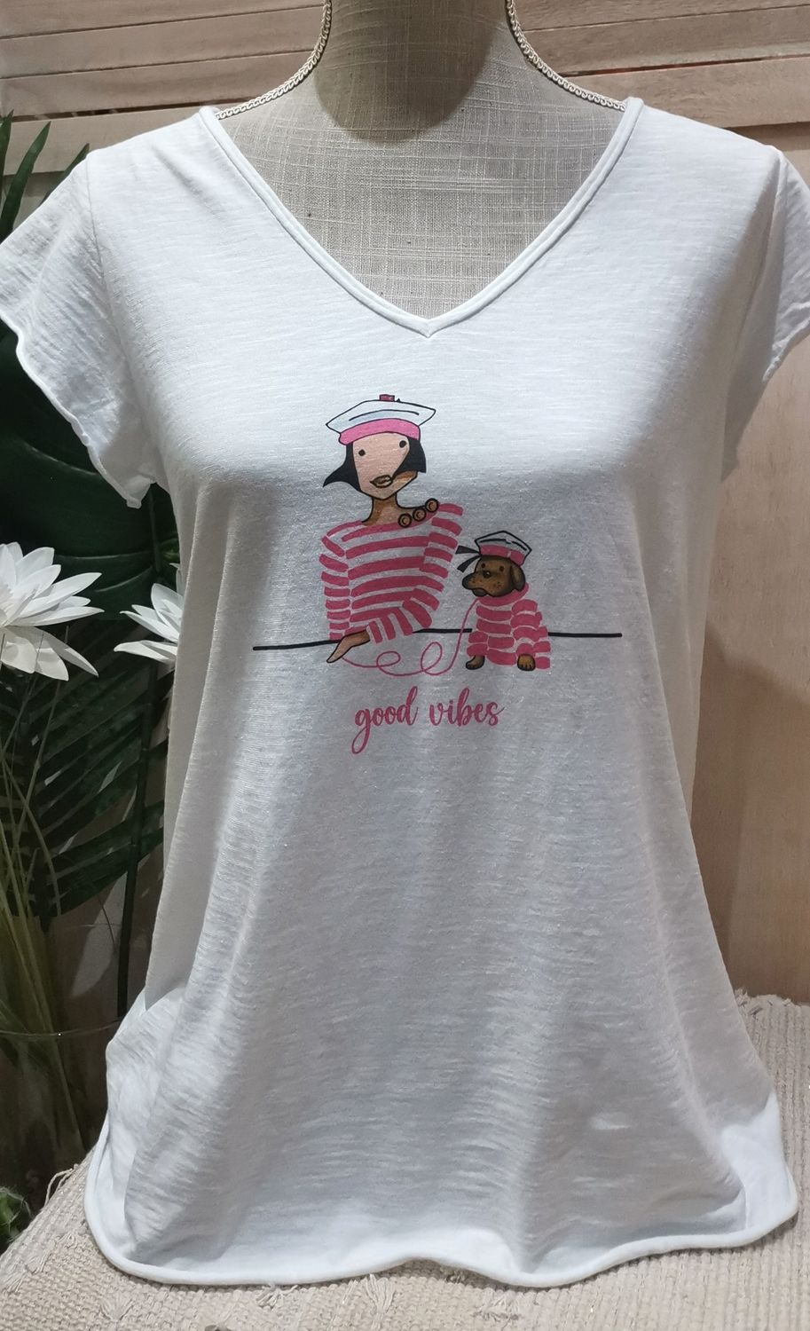T-shirt blanc &quot; good vibes &quot;