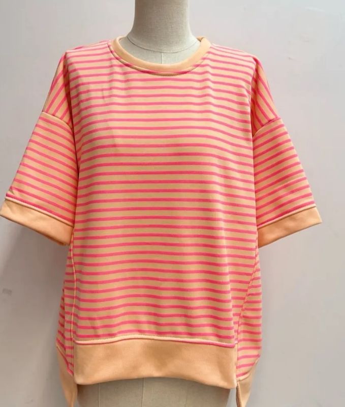 Sweat à rayures fuschia et corail