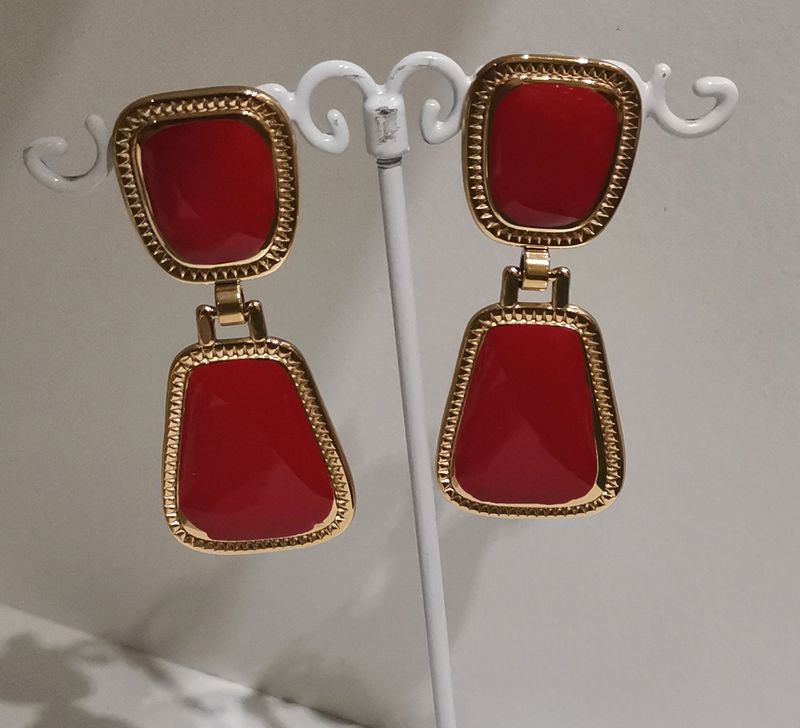 Boucles d&#39;oreilles en acier inoxydable,  rouge et dorés