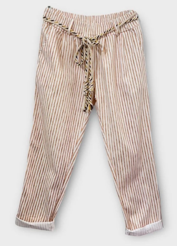 Pantalon à rayures camel et blanche
