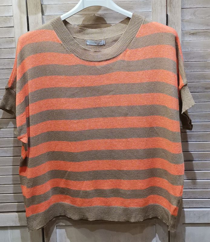 Pull à rayures camel et orange