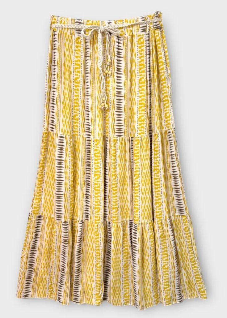 Jupe longue jaune à motifs