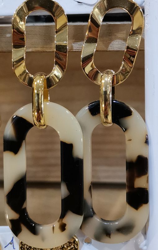Boucles d&#39;oreilles en acier inoxydable, dorées beige et noires