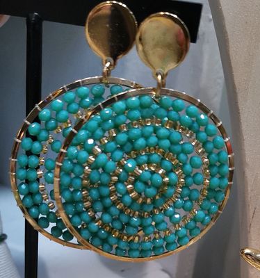 Boucles d&#39;oreilles turquoise et dorée en acier inoxydable