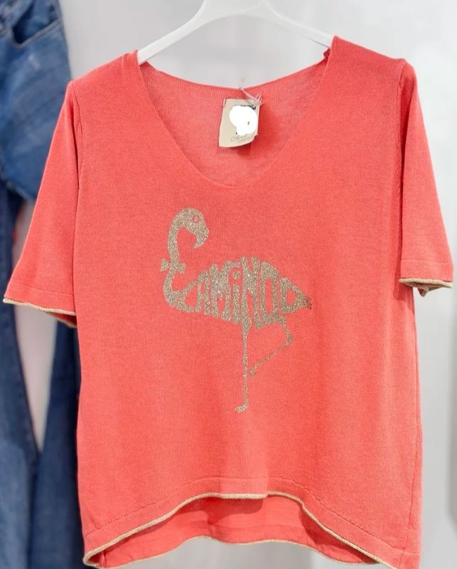 Pull corail flamant