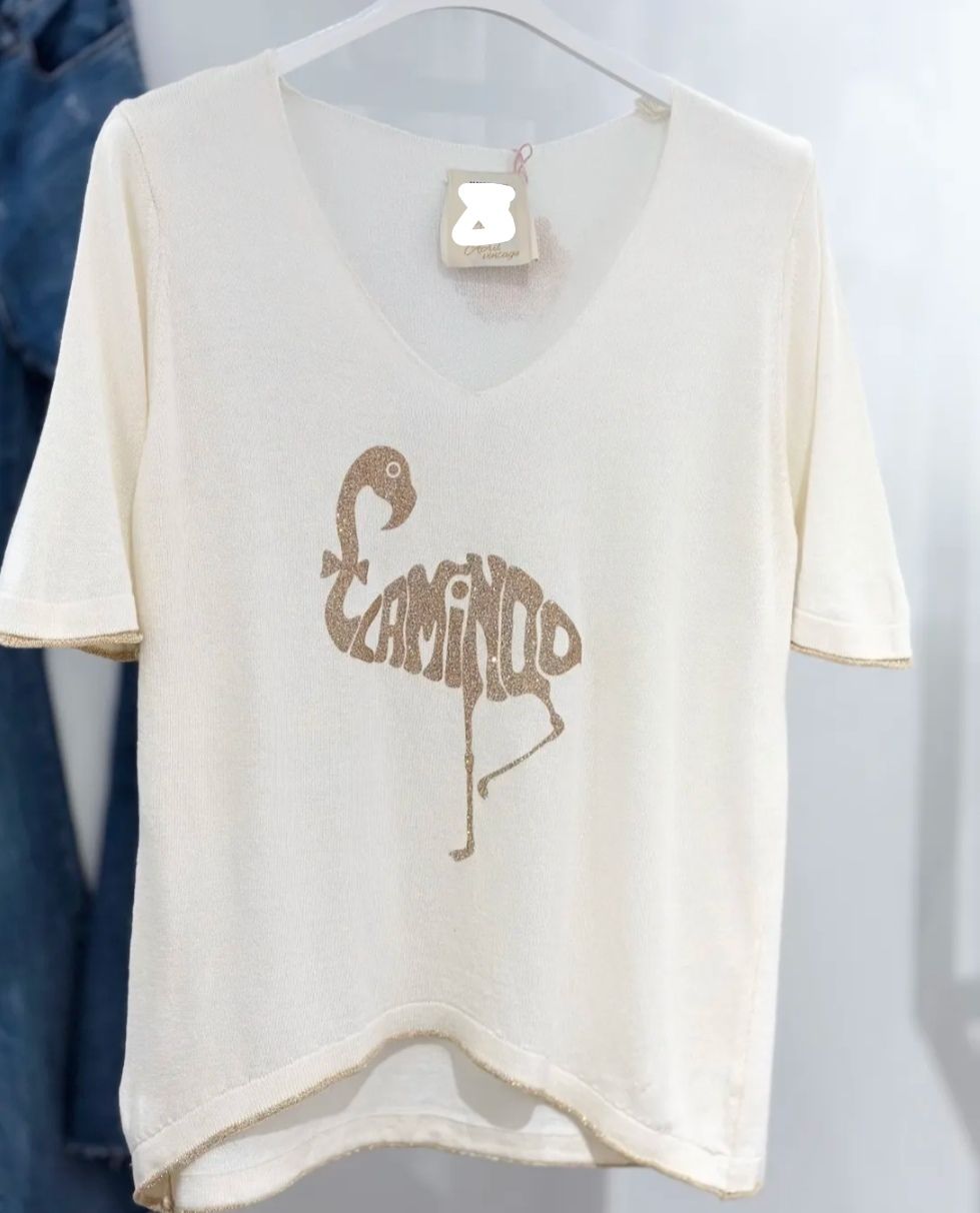 Pull blanc flamant