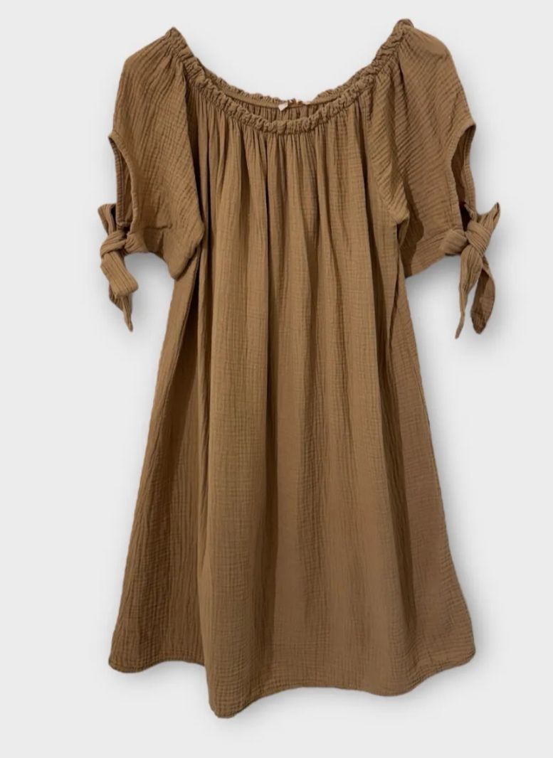 Robe camel en gaze de coton