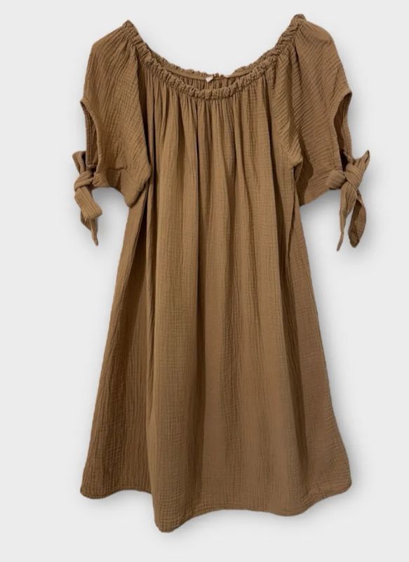 Robe camel en gaze de coton