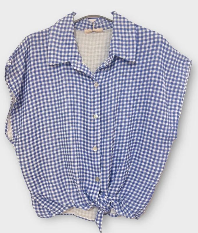 Top vichy bleu ,en gaz de coton