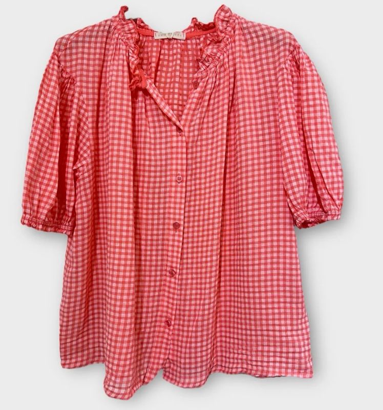 Chemise à  carreaux corail et blanche