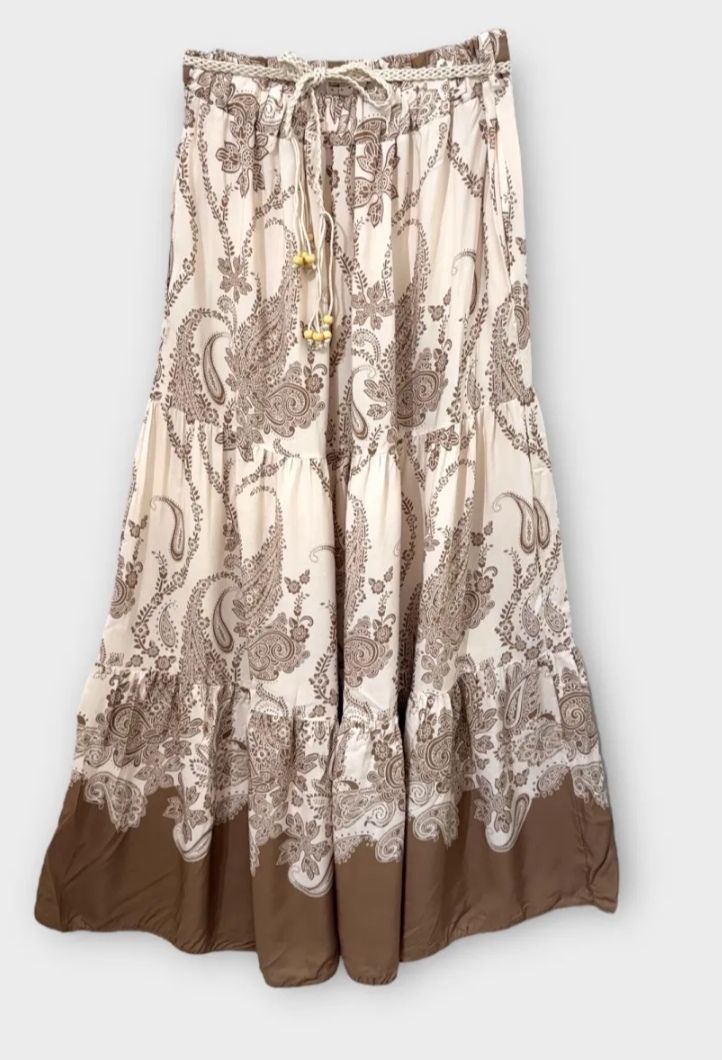 Jupe longue beige à  motifs camel