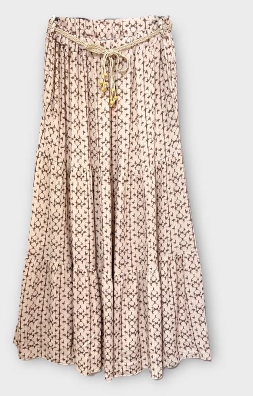 Jupe longue beige à  motifs kaki