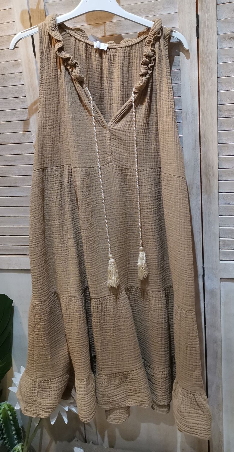 Robe camel en gaze de coton