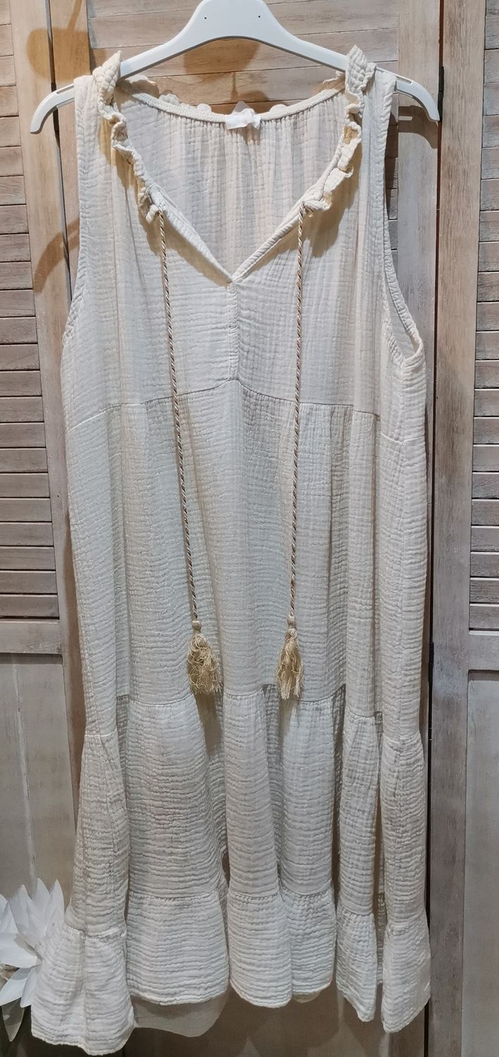 Robe crème en gaze de coton