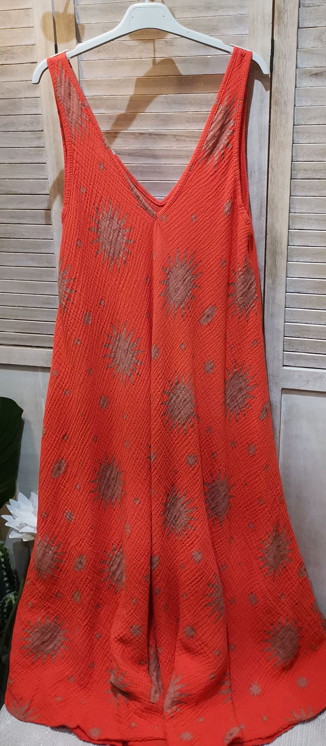 Robe longue en gaze de coton orange Soleil