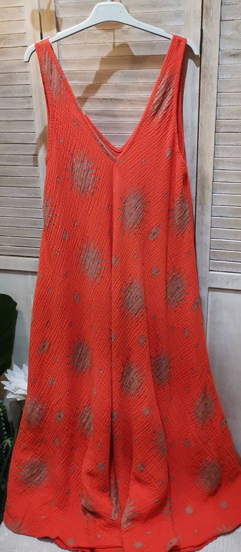 Robe longue en gaze de coton orange Soleil