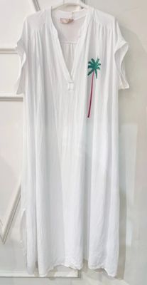 Robe longue blanche avec son palmier  vert