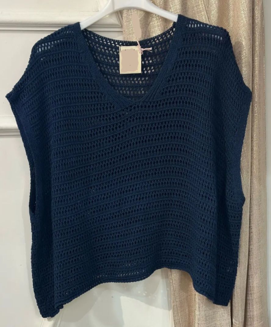 Pull  léger en mailles bleu marine
