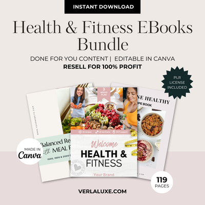 PLR HEALTH &amp; FITNESS MEAL PLAN &amp; HEALTHY RECIPES EBOOK BUNDLE | EDITABLE TEMPLATES