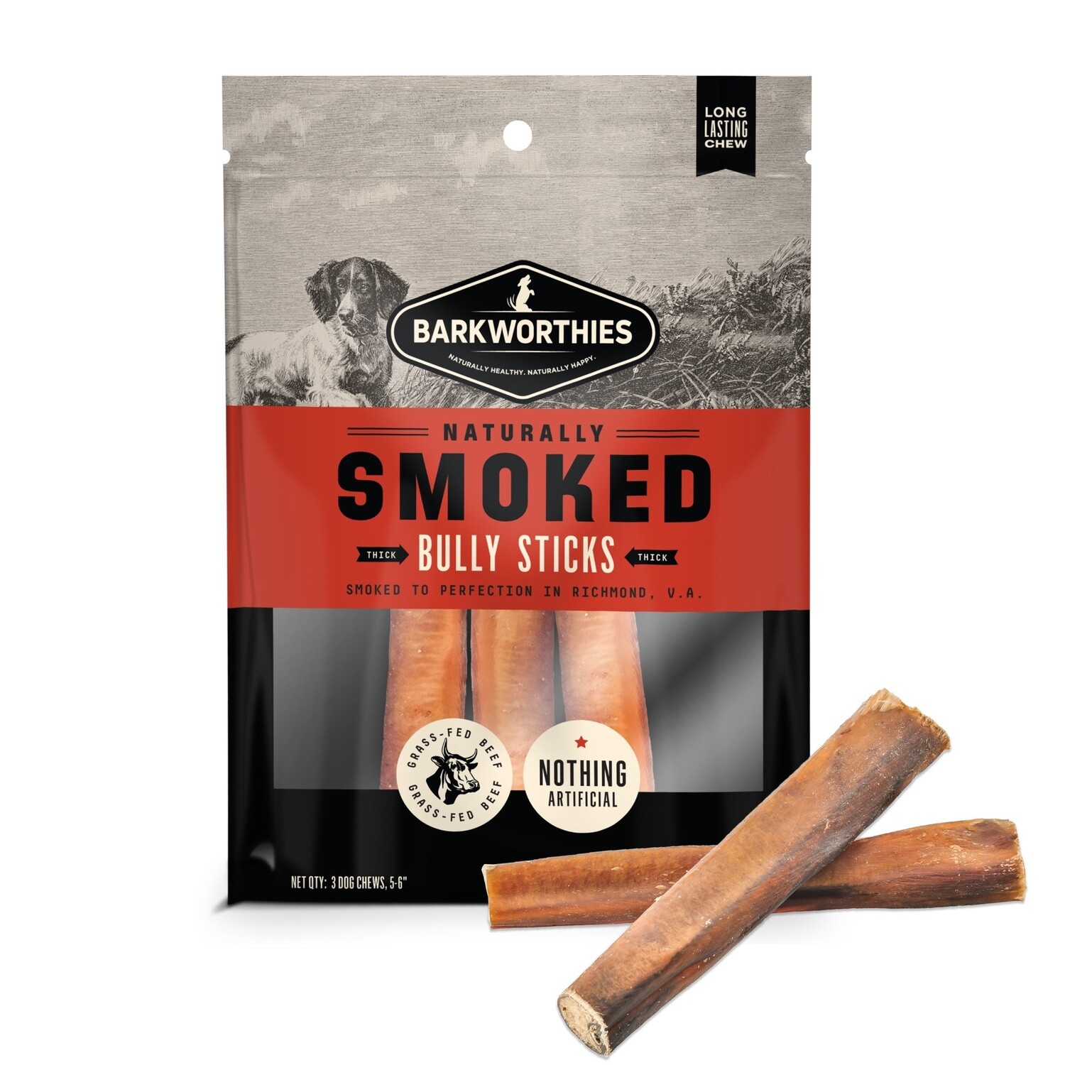 Barkworthies Smoked - Thick Bully Stick 6&quot;, 3pk