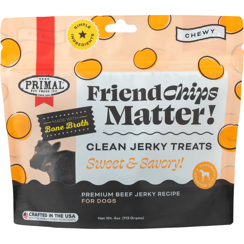 Primal Friendchips Matter, Clean Jerky Treats, 4oz, Flavor: Beef