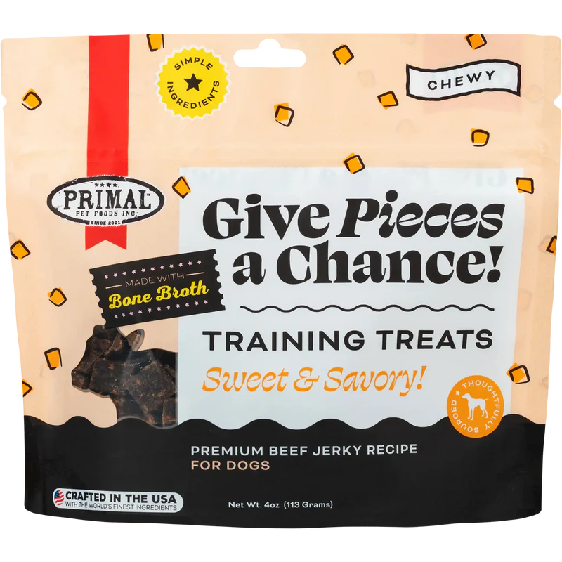 Primal Give Pieces a Chance, Training Treats, 4oz, Flavor: Beef