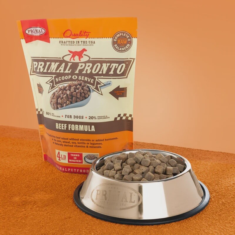 Primal Canine RAW Frozen Pronto, Recipe: Beef, Size: 4lb