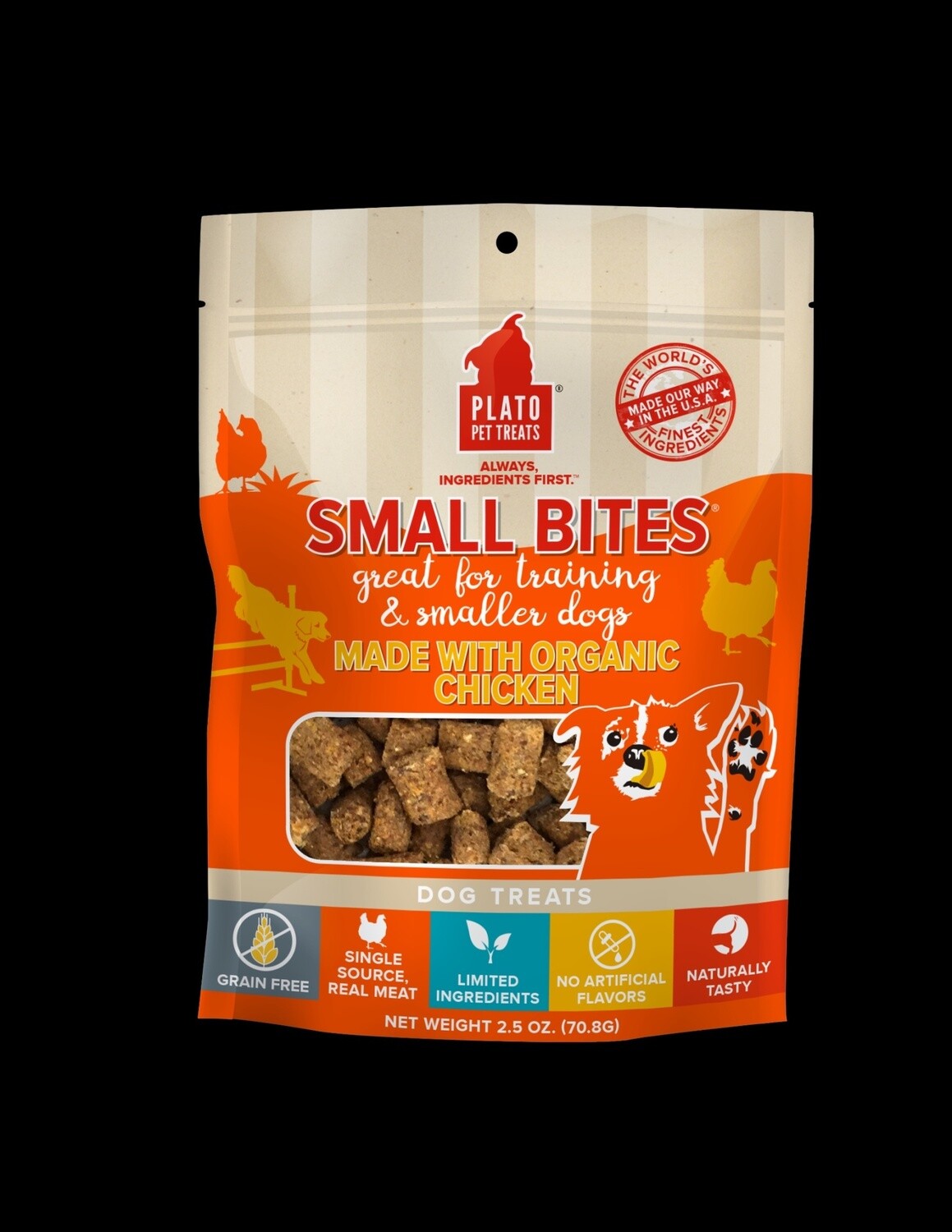 Plato Small Bite Treats, Flavor: Chicken, Size: 2.5oz