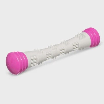 Messy Mutts Toy - Chew n Squeak Stick, Color: Pink, Size: 12&quot;