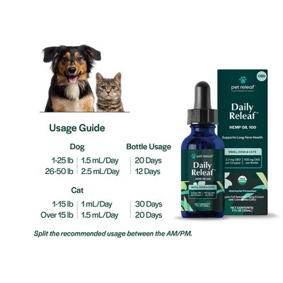 Pet Releaf Daily Releaf Oil, Total CBD: 100mg