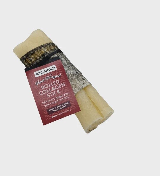 Icelandic+ Beef Collagen Rolled Chew Wrapped With Cod Skin, Size: 4&quot;