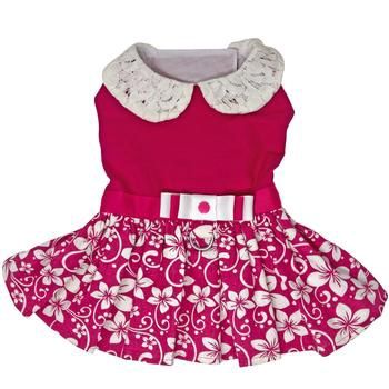 DD Pink Hibiscus Dog Dress, Size: Large