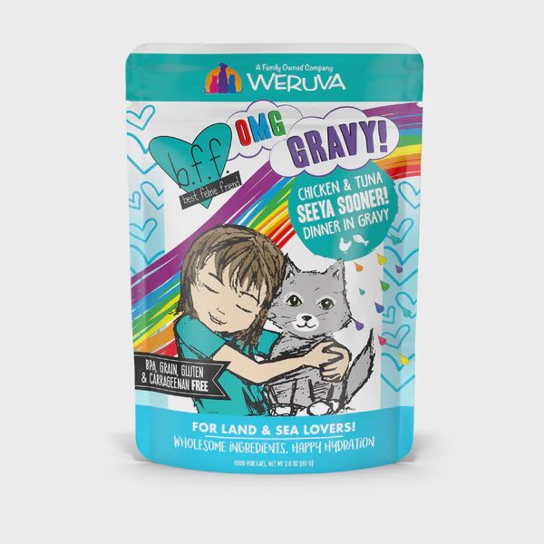 Weruva BFF OMG Gravy Pouch - Land &amp; Sea Lovers, 2.8oz, Recipe: Chicken &amp; Tuna Seeya Sooner!