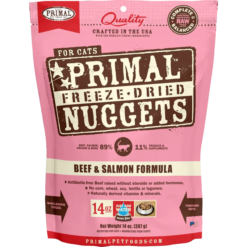 Primal Feline Freeze-Dried Nuggets, 14oz, Recipe: Beef &amp; Salmon