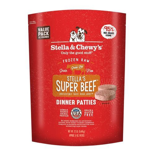 Stella &amp; Chewy&#39;s Dog Frozen RAW Dinner Patties, Recipe: Stella&#39;s Super Beef, Size: 12lb