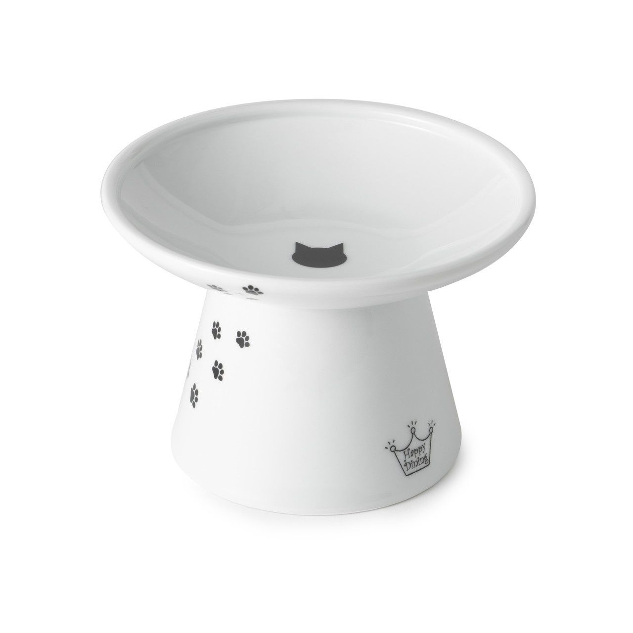 Necoichi Extra Wide Raised Cat Food Bowl, Color: Black Paw Print