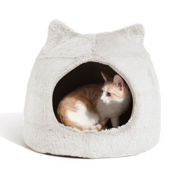 BFBS Meow Hut Fur Cat Bed, Color: Ivory
